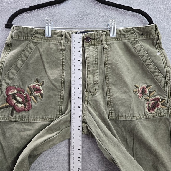 Abercrombie & Fitch Women Pants 30 10R Green Floral AMES LOW RISE Slim Boyfriend - Picture 4 of 13